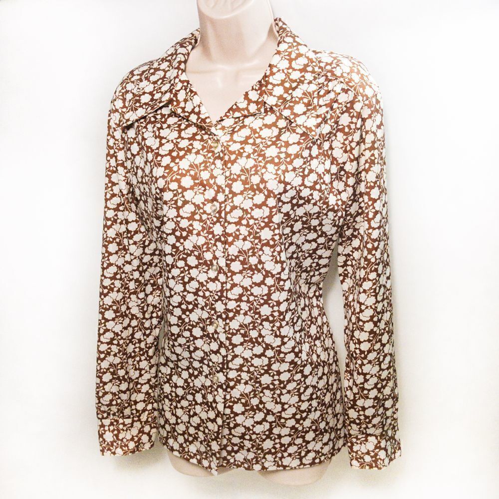 Vintage Cottonflower Print Long Sleeve Blouse Sz 14